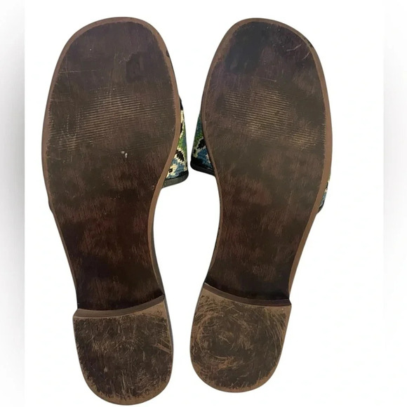 PAIGE Needlepoint Sandals Blue Yellow Leather Lined Women’s Shoes Size 8 8.5 - Picture 4 of 5